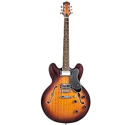 EART Guitare électrique semi-creuse – 6 cordes – Style 335 – Col en érable – Couleur Sunburst - Les Beatles, Paul McCartney, John Lennon, RIngo Starr, George Harrison