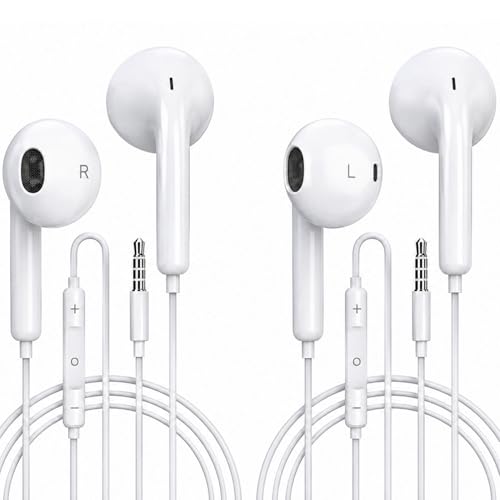 Image of 2 Pack 3.5mm Wired Headphone Plug, In-Ear Earphones, Noise Isolating with Built-in Microphone & Volume Control Compatible with iPhone iPad iPod MP3 MP4 Samsung Huawei Laptop