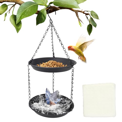 Bebedero para pájaros Colgante de Dos Niveles Baño para pájaros Colgante 22 x 22 x 3 cm Colgante Comedero para pájaros de Resistente al Invierno Baño para pájaros en el jardín/balcón