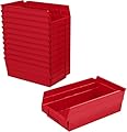 Akro-Mils 30130 Plastic Shelf Bins, Heavy Duty Storage Bins for Garage, Closet, and Drawer Organization, 12-Inch x 6-1/2-Inch x 4-Inch, Red, 12-Pack