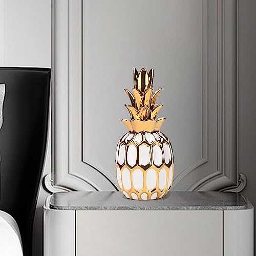 Estatua de piña cerámica blanca y dorada 11.4 in miniatura 6