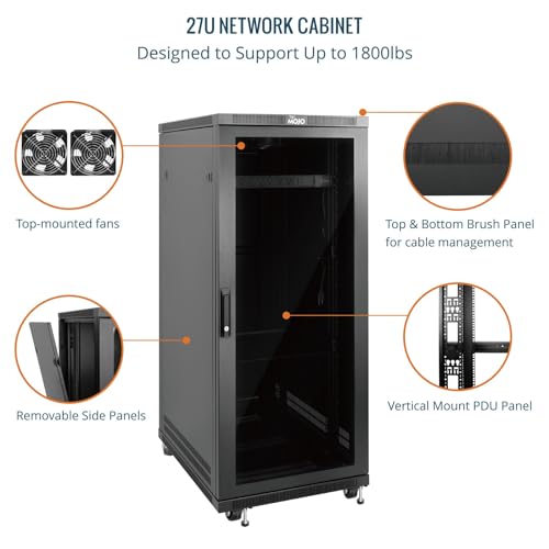 Image of Tecmojo Network Rack Cabinet,27U Server Rack,31.5 Inch Depth,Hold Up to 1800Lbs,Lockable Cabinet with Casters and Complete Accessories,Clear Door,for Home,Office,Small Business (27U 23.6 inch w*31.5 inch d)