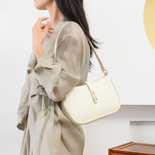 Travistar Kleine Handtasche Damen Elegant Schultertasche Damen Tasche Klein Veganes Leder Satteltasche Aesthetic Abendtasche Clutch mit Reißverschluss, Beige Umhängetasche für Teenager Mädchen
