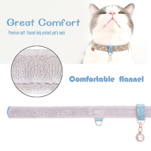 Petshome Cat Collar, Dog Collar, [Bling Rhinestones] Premium Pu Leather With Pendant Adjustable Collars For Big Cat And Small To Medium Dog Small Blue #TOP3