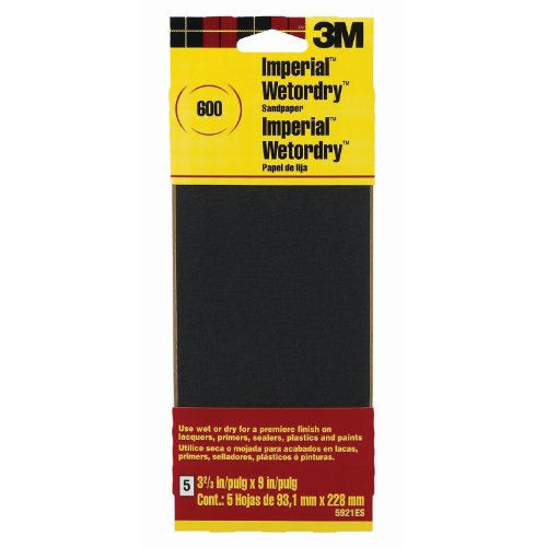 3M Sandpaper, 600-Grit, 3.66-Inch by 9-Inch, 5-Pack