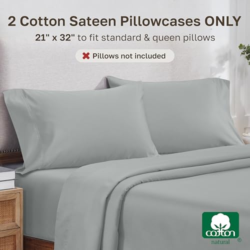 Image of California Design Den 800 Thread Count 2-Pack Queen Pillow Case, Light Grey