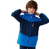 PEEKU Fleecegefütterte Kinderjacke, wasser- und winddicht, Jungengröße, mit versiegelten Nähten, geeignet für Frühling, Herbst, Wandern und Outdoor-Aktivitäten（Marine, 140）