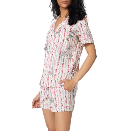 Image of Bed Head PJs Organic Cotton Short Sleeve Button Down Pajamas for Women Set | Womens Pajama Sets Matching 2 Piece PJ Shirt & Shorts with Pockets - Soft Cozy Jersey Sleepwear & Loungewear