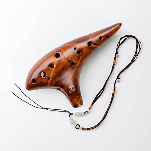 Image of Strawfire 12 Hole Ocarina Instrument,Alto C Ceramic Ocarina With Song Book Strap for Beginner(Yellow)