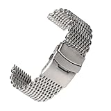 HMFANG 18 20 22 24mm Acero Shark Mesh Watch Band Correa Pulsera De Plata Correa De Reloj Milan Mesh Weaving Double Snap Strap(24mm)