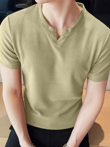 Image of TAGDO Men's Waffle Knitted V Neck|T Shirt for Man|Waffle|Cotton|Casual| Regular Fit Tees (2012)