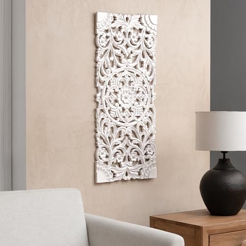 Image of JFY Designs Oliver Hand Carved Wood Medallion Wall Panels Bedroom Decor