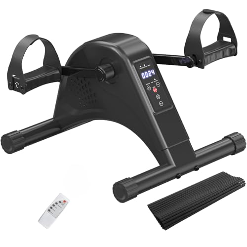 Image of 12-Levels Mini Exercise Bike Under Desk with LCD Display, Quiet Electric Bidirectional Bicycle Pedals for Home for Seniors, Stationary Bike Under Desk for Leg & Arm Physical Therapy Exerciser