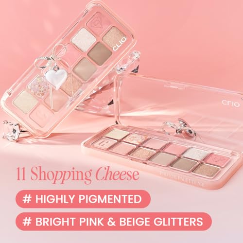 Image of CLIO Pro Eye Palette Air, 12-Color Matte & Shimmer Eye Shadow, Air-Fit Pigmented Buildable Color, Low Fallout, Warm Light Neutral Tone for Daily Makeup, Safe for Sensitive Eyes (11 SHOPPING CHEESE)