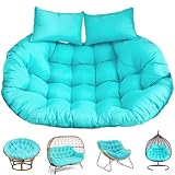6.3'' Thickened Waterproof Double Egg Chair Cushion Replacement – PP Cotton Pad with Ties, UV-Resistant Outdoor Indoor 2 Seater Swing Chair Cushion for Patio, Garden, Balcony (59x39in, Sky Blue)