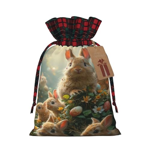 Happy Easter Bunny Colorful Art Eggs Cl 1Pcs Polyester Easter Drawstring Gift Bags Xmas Candies Goody Party Favor Supplies 5X7 Inch