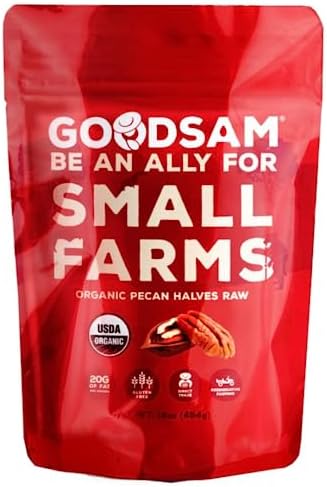 GoodSAM Organic Raw Pecan Halves 1 lb, Gluten Free, Sourced in Mexico, Regenerative Farming, Vegan, Keto, Direct Trade