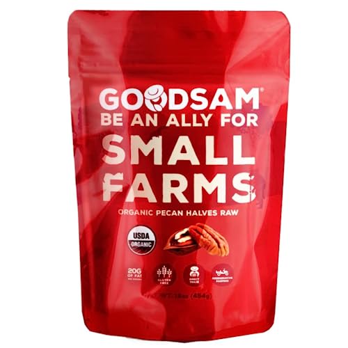 Goodsam Organic Raw Pecan Halves 1 Lb, Gluten Free, Sourced In Mexico, Regenerative Farming, Vegan, Keto, Direct Trade #TOP22