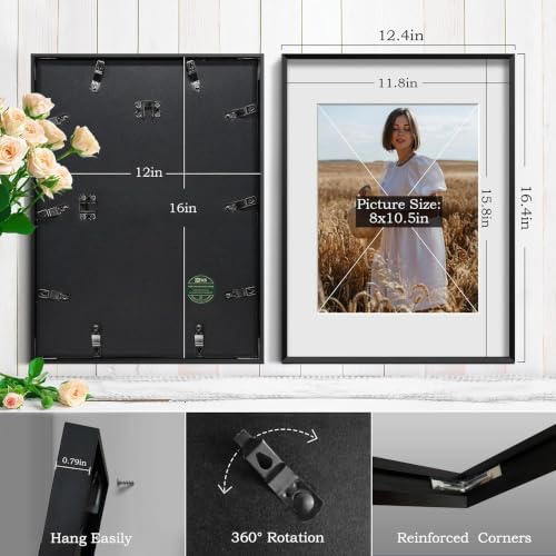Image of VCK 12x16 Black Aluminum Picture Frame 3 Pack, Metal Frame with Clear Glass, Fits 8.5x11 with Mat and 12x16 Without Mat Wall Display