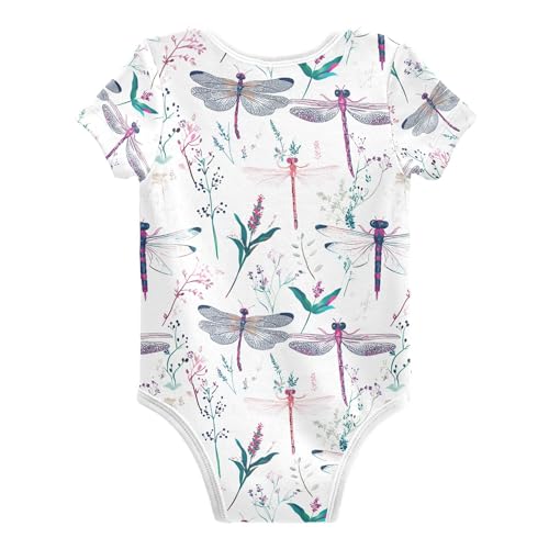 Cute Dragonfly White Baby Boy Bodysuits Short Sleeves Cotton Month Girls Clothes 3M2