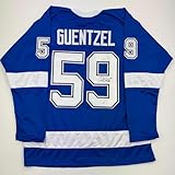Autographed/Signed Jake Guentzel Tampa Bay Blue Hockey Jersey PSA COA