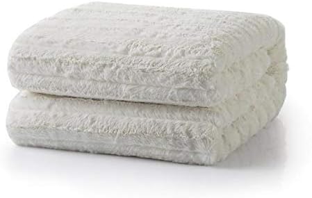 Tache Home Fashion White Creamy Ivory Polar Blanket Super Soft Warm Faux Fur with Ivory Sherpa Back Throw - 50x60
