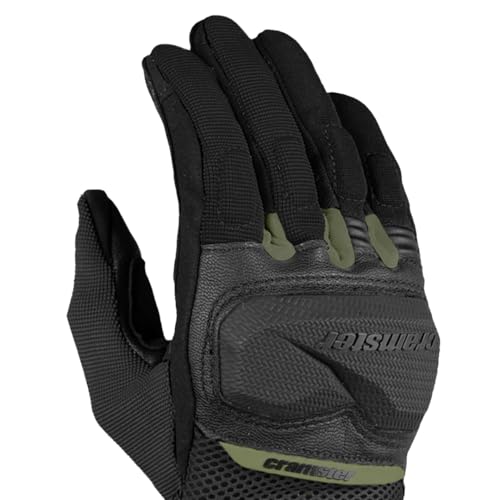 Image of Cramster Breezer SP Gloves - Motorcycle Riding Leather Gloves | Impact Protection | Abrasion Resistance | Carpus Bone Protector - Black Olive Green, 2XL