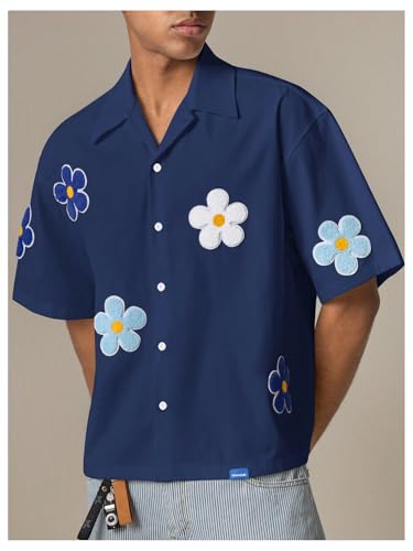 SHENHE Men's Oversized Short Sleeve Button Down Floral Shirt Collared Summer Streetwear Top4