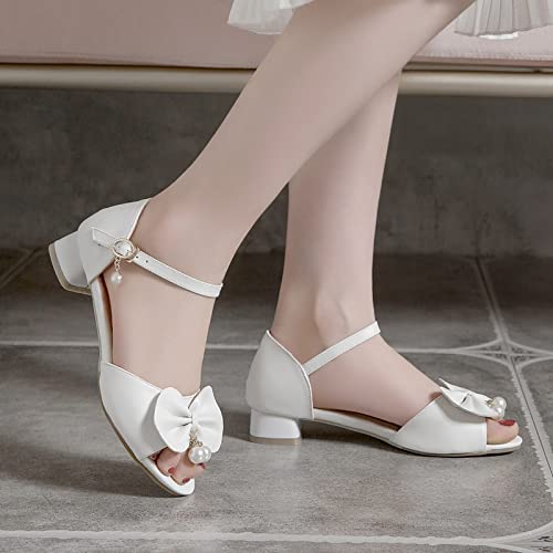 Girls Bowknot Heels Dress Sandals Flower Girls Princess Open Toe Mary Jane Buckle Strap Wedding Party Pumps Shoes4