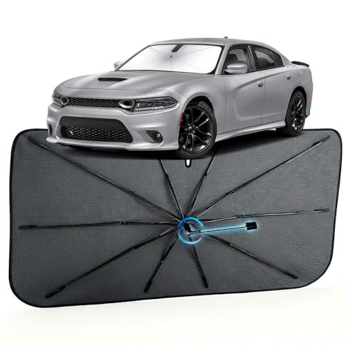 Image of Car Windshield Sun Shade for Dodge Charger 2011-2024 -[Reflective Coated Fabric] Sunshade Umbrella for Front Window, Car Shades Sun Visor Keep Car Cool and Protects Interior, 1:1 Exact Fit
