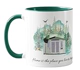 Taza de cerámica para camping, Caravan Home is The Place You Love to Stay, Holiday, color verde, 11 onzas