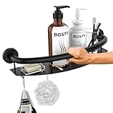 Black Shower Grab Bar Shelf 18 Inch, Zepolu Stainless Steel Shampoo Shelf Grab Bar, Wall Mount Bathroom Shelves Safety Balanced Support Bar Handrail Assist Handle for Elderly Senior Handicap