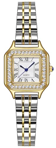 Montre dorée pour femme étanche avec strass et montre quartz analogique
