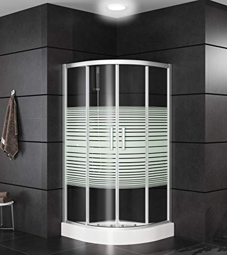 Preisvergleich Produktbild Oimex Duschkabine Eckig Viertelkreis Duschabtrennung Eckeinstieg Schiebetüren Echtglas Sichtschutz - verschiedene Größen 80 90, Größe: 90 x 90 x 195cm, Farbe: Viertelkreis Dusche, mit Streifen
