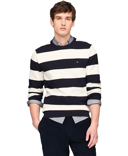 Tommy Hilfiger Men's Textured Waffle Knit Crewneck Sweater Lightweight Pullover, Available in Big & Tall