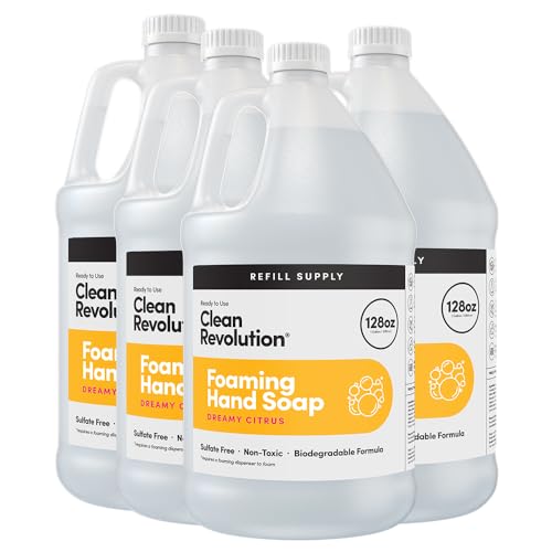 Image of Clean Revolution Foaming Hand Soap Refill with Real Essential Oils, Moisturizing Sulfate-Free Hand Soap, Ready-to-Use Foam Soap Refill for Kitchen & Bathroom, Dreamy Citrus (128oz, 4 Pack)