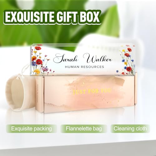 Image of Name Plate for Desk, Desk Name Plate Personalized, Flowers Office Decor for Women Men, Acrylic Desktop Accessories, Office Gifts for Boss Nurse Teacher Coworker, Employee Appreciation Gift (Pink /Blue)