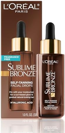 L'Oreal Paris Sublime Bronze Self Tanning Facial Drops with Hyaluronic Acid, Gradual Tan, Fragrance-Free, 1 fl. Oz
