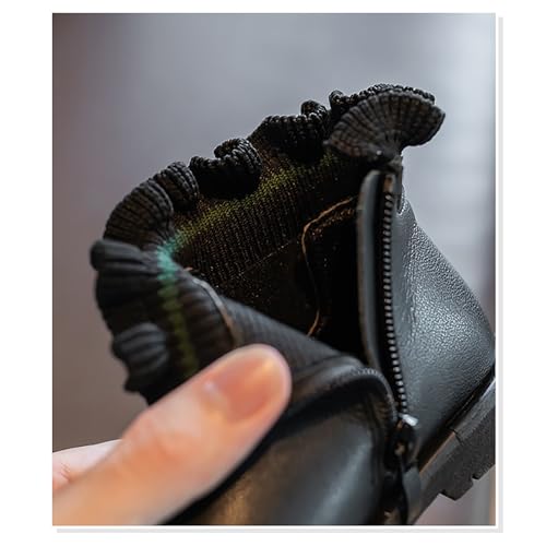 Ankle Boots for Girls Ruffle Side Zip Slip On Casual Short Booties Lug Sole Chunky Low Heel Short Dress Boot Shoes3