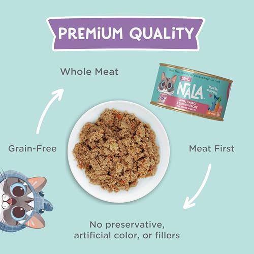 Image of LOVE, NALA - Natural Adult Cat Wet Food - Pate Tuna, Carrot, & Salmon Recipe - Grain Free, Non-GMO, Digestive Fiber Blend, Minerals, Vitamins - 12 Pack 2.4 lbs.