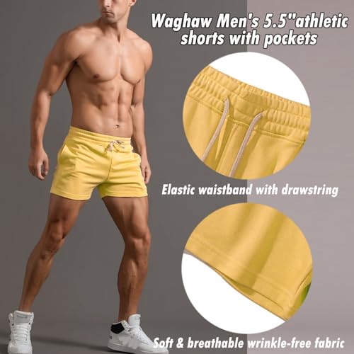 Image of Men 5.5 /7 Inch Cotton Sweat Shorts Men Cotton Workout Short with Pockets