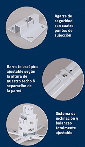 Soporte universal de techo o pared para proyector, montaje a techo videoproyector, resistente a más de 15kg (Techo-pared 15 a 65cm)