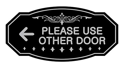 Plaque flèche Please Use Other Door Signs ByLITA Victorian noir argent large 5x10