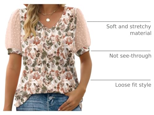 Image of Aokosor Womens Summer Tops V Neck T Shirts Swiss Dot Puff Sleeve Tops Loose Casual Tshirts