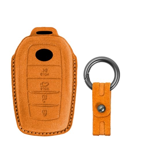 Jinhon for Toyota Suede Leather Key Fob Case Fit for Toyota Tacoma Camry XSE 2025 Hilux Sienna Tundra 2026 Minivan Corolla Cross Fortuner Keychain Key Holder Accessories 4 Button Orange