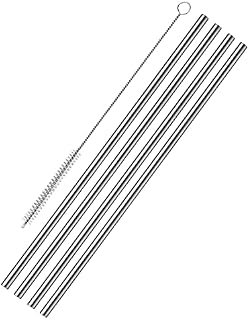 Westmark 4 słomki do napojów ze stali nierdzewnej, proste, w zestawie 1 szczoteczka do czyszczenia, Długość: 21,5 cm, ø 0,6 cm, Stal nierdzewna, Srebrne, 62722260