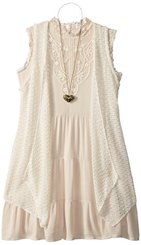 Beautees Girls' Solid Tunic Vest Over Textured Gauze Dress