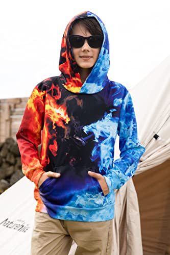 Unicomidea Kids Hoodies 3D Print Blue Gold Dragon Pullover Sweatshirt Hooded Novelty Boys Girls Pull On Hoody Jumpers Cool Cartoon Hood With Big Pocket For 12-14 Years Boys Girls #TOP4