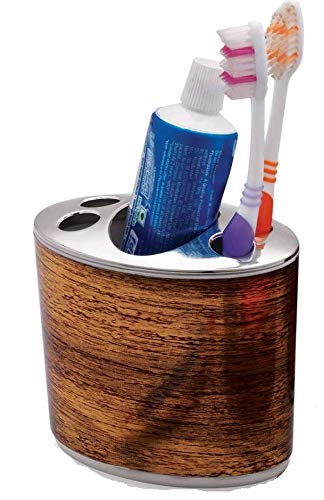 Liza Wooden Bathroom Accessories Set | Liquid Soap Dispenser Soap Case Toothbrush Holder & Glass Set | Bathroom Organizer for Home Washroom Countertop 1