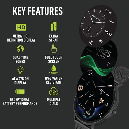 Reflex Active Series 42 Amoled Ultra Slim Smart Watch for Men Women with GPS, Heart Rate, Sleep Monitor, Step Counter, Black Mesh and Grey Silicone Strap Set For Android IOS - Image 7
